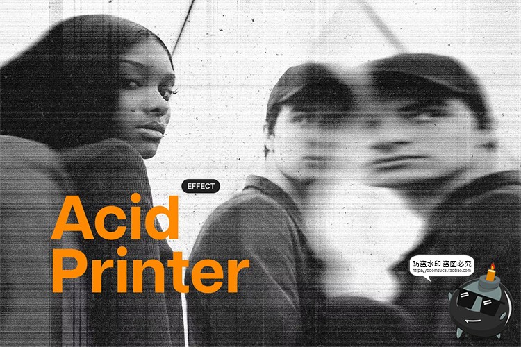 图片[1]-黑白照片图像扫描打印影印失真抖动故障扭曲特效样机PSD模板素材-设计猿