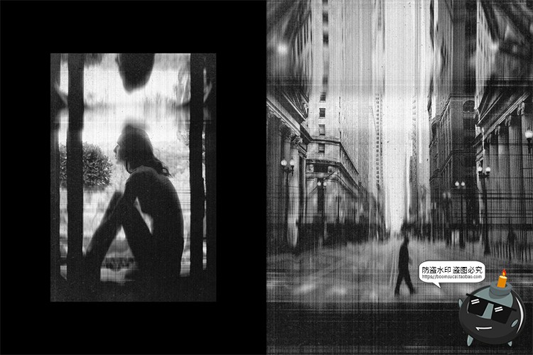 图片[5]-黑白照片图像扫描打印影印失真抖动故障扭曲特效样机PSD模板素材-设计猿