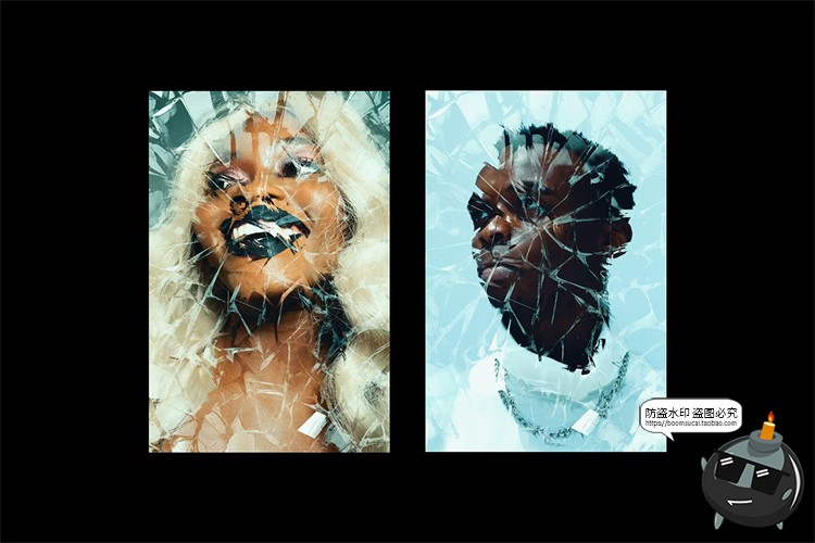 图片[5]-玻璃碎裂冰裂裂痕破碎特效效果照片图像后期合成样机PSD模板素材-设计猿