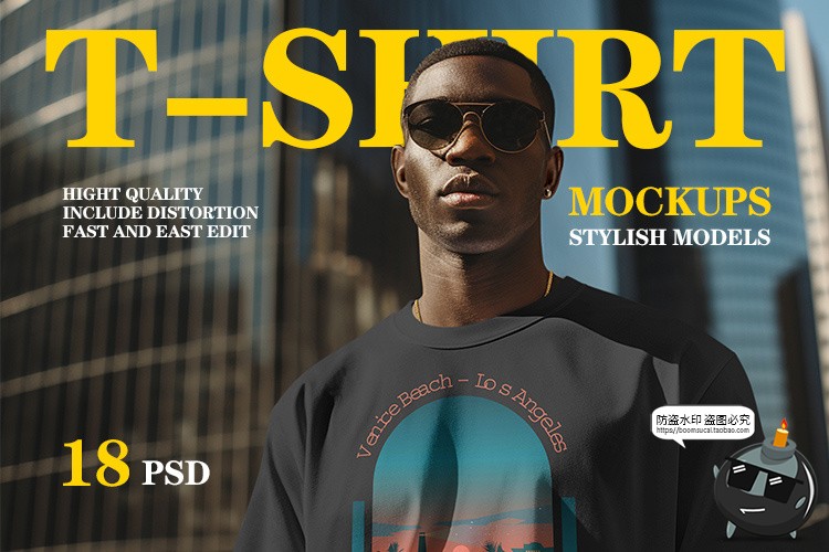 图片[1]-修身短袖T恤男女模特上衣服装户外街拍展示效果图样机PSD模板素材-设计猿