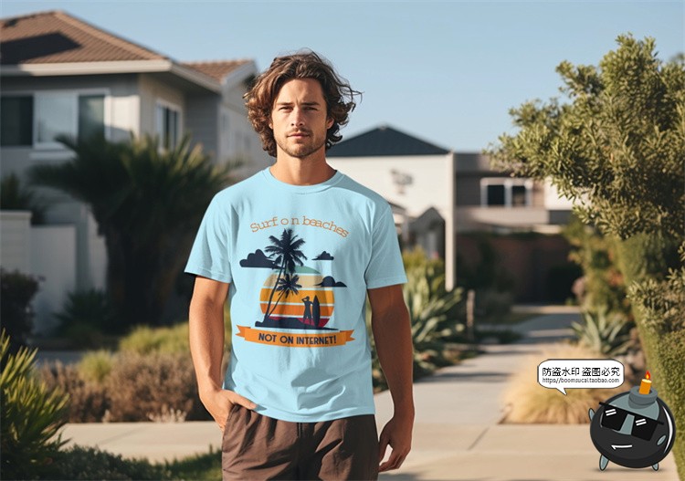 图片[2]-修身短袖T恤男女模特上衣服装户外街拍展示效果图样机PSD模板素材-设计猿