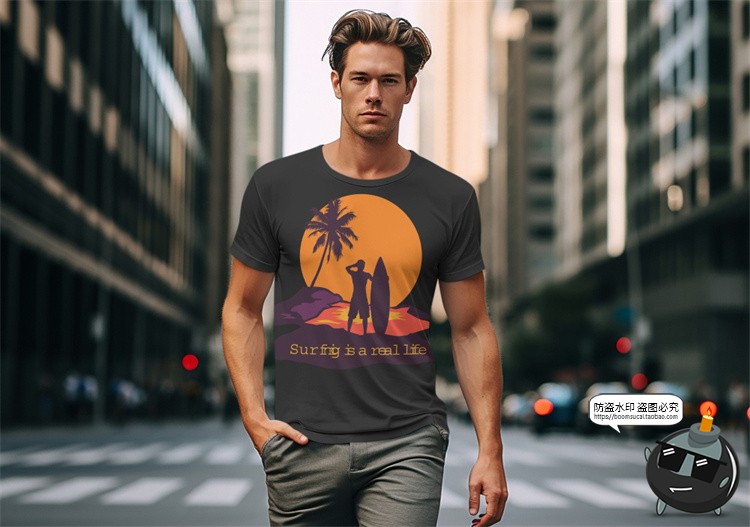 图片[5]-修身短袖T恤男女模特上衣服装户外街拍展示效果图样机PSD模板素材-设计猿