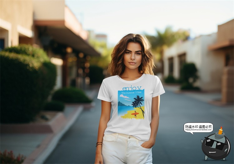 图片[7]-修身短袖T恤男女模特上衣服装户外街拍展示效果图样机PSD模板素材-设计猿