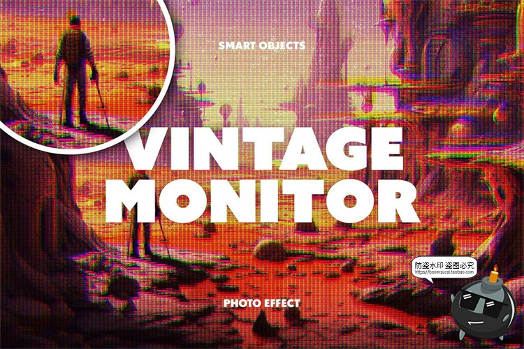图片[1]-复古怀旧老照片做旧Crt显示失真后期特效滤镜样机PSD模板PS素材-设计猿