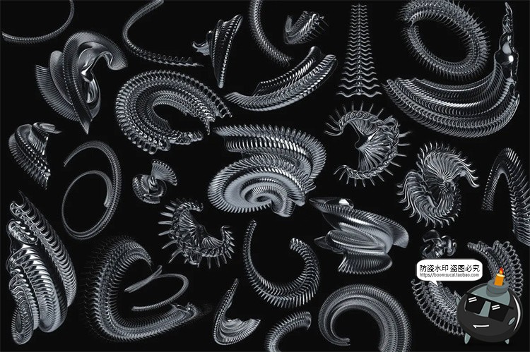 未来3D科幻抽象立体潮流潮品牌环绕艺术金属镀铬PNG免抠图片素材-设计猿