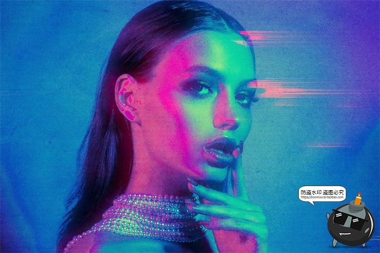 图片[3]-全息失真噪音干扰重叠影赛博照片效果特效滤镜PSD模板样机PS素材-设计猿