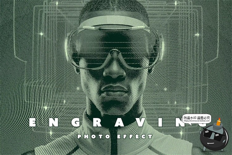 图片[1]-复古怀旧老照片雕刻矩阵雕刻纹理半色调噪点做旧特效样机PSD素材-设计猿