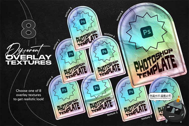 图片[4]-镭射褶皱全息渐变不干胶标签贴纸自定义形状贴图样机PSD模板素材-设计猿