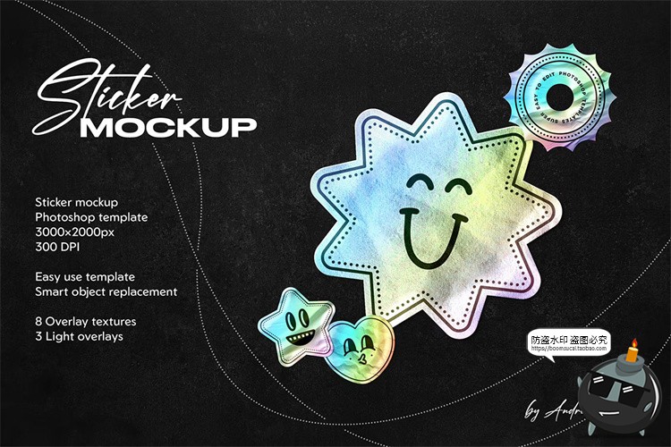 图片[5]-镭射褶皱全息渐变不干胶标签贴纸自定义形状贴图样机PSD模板素材-设计猿