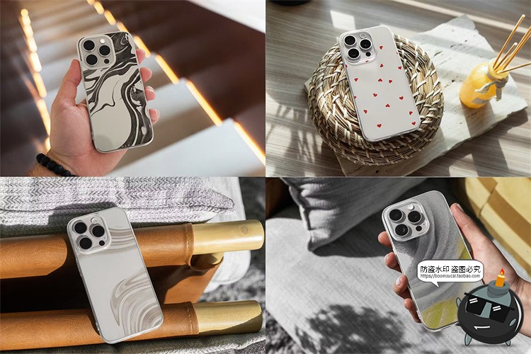 图片[5]-透明手机壳iPhone 15印花图案贴图场景效果图展示样机PSD模板素材-设计猿