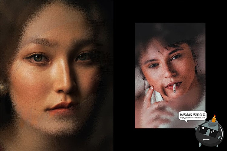 图片[2]-迷幻模糊磨砂高斯玻璃叠加效果人像修图特效滤镜样机模板PSD素材-设计猿