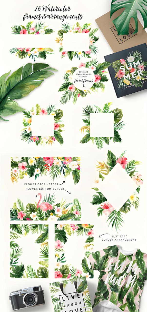 森系水彩婚礼热带火烈鸟花环请柬卡片标志PNG免抠设计元素PS素材-设计猿