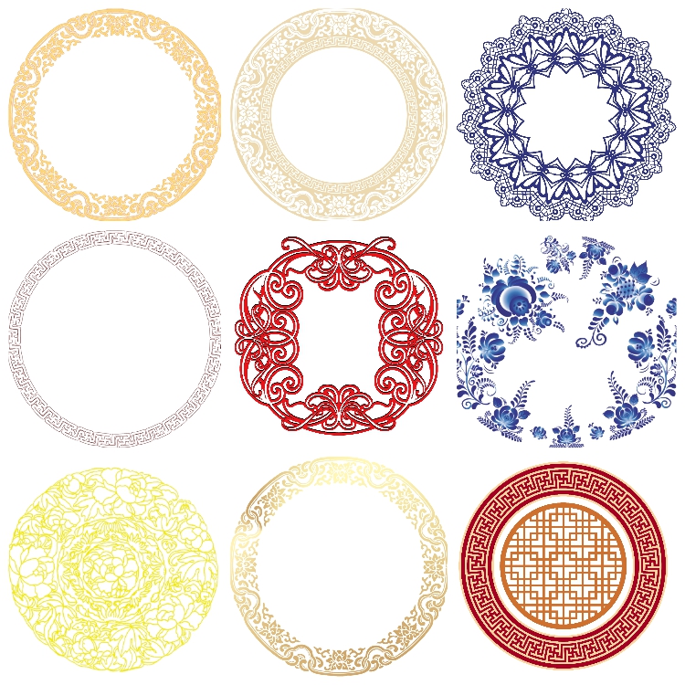 免扣中国风古典镂空花纹样边角祥云水纹窗花龙纹PNG透明设计素材-设计猿