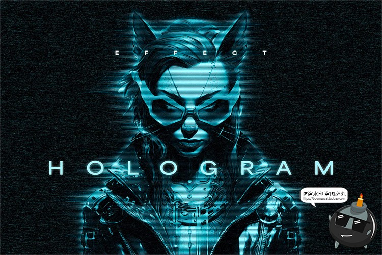 图片[1]-科幻未来照片图像赛博朋克全息影像失真扭曲鼓掌特效样机PSD素材-设计猿
