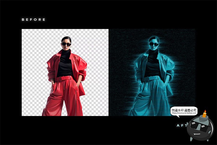 科幻未来照片图像赛博朋克全息影像失真扭曲鼓掌特效样机PSD素材-设计猿