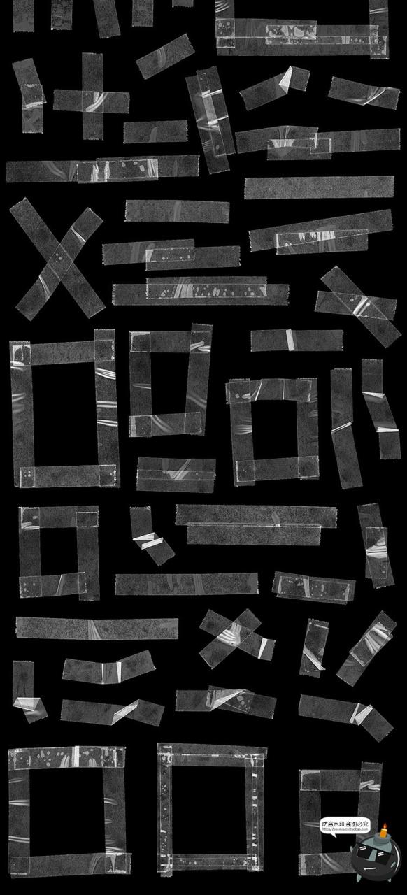 高清透明做旧痕迹褶皱复古透光塑料胶带胶贴装饰PSD模板分层素材-设计猿