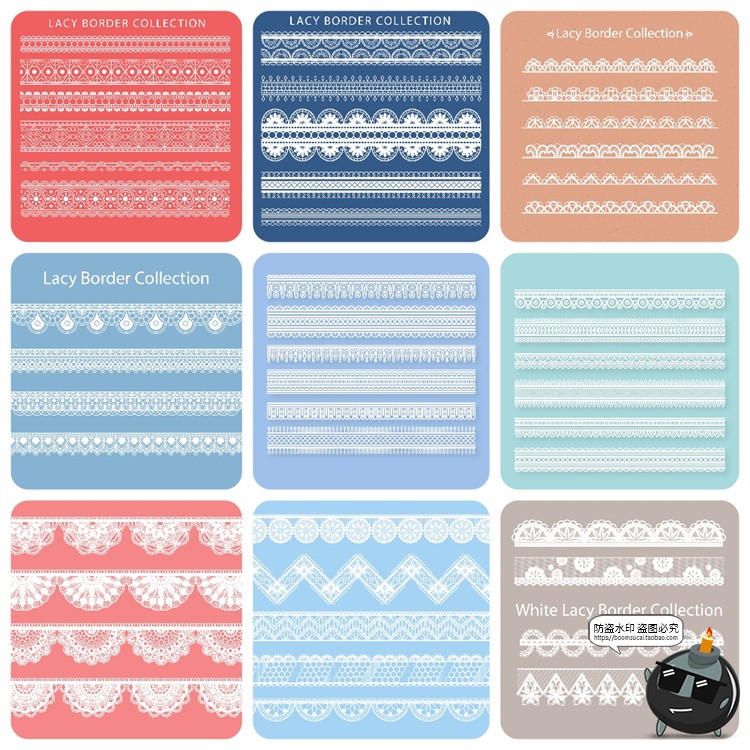 复古镂空蕾丝花边洁白丝带无缝装饰花纹边框纹样图案AI矢量图素材-设计猿