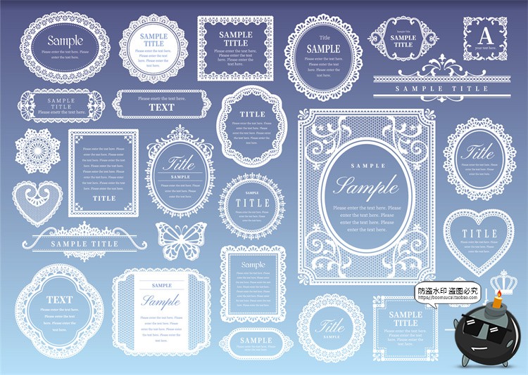 欧式复古蕾丝花纹边框花纹标题框插画手账PNG装饰美工AI矢量素材-设计猿