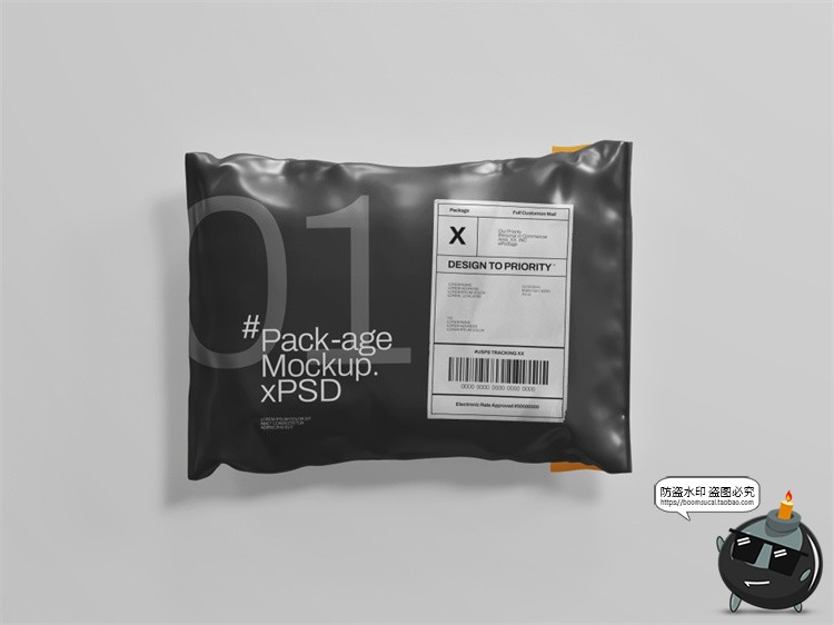 图片[1]-潮流物料快递邮件包裹塑料包装袋外观效果图贴图样机PSD模板素材-设计猿