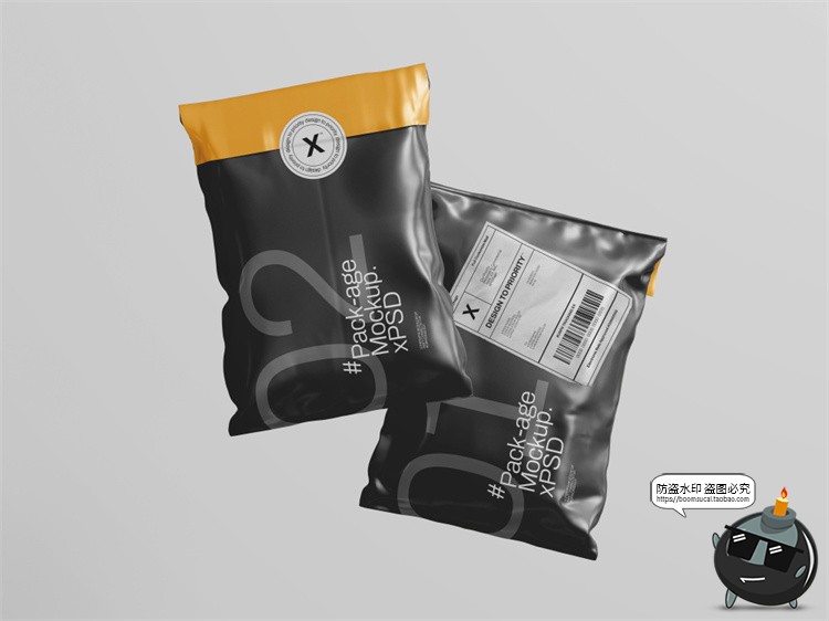 图片[2]-潮流物料快递邮件包裹塑料包装袋外观效果图贴图样机PSD模板素材-设计猿