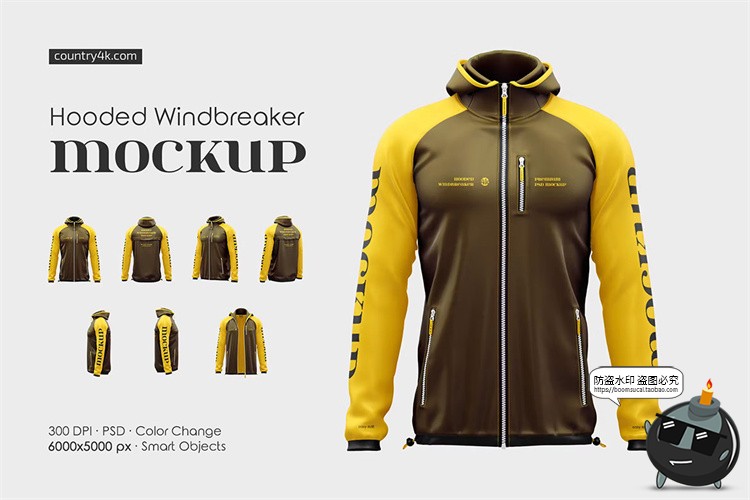 图片[1]-连帽长袖运动风衣夹克服装外套工服品牌vi标识印花贴图ps样机素材-设计猿