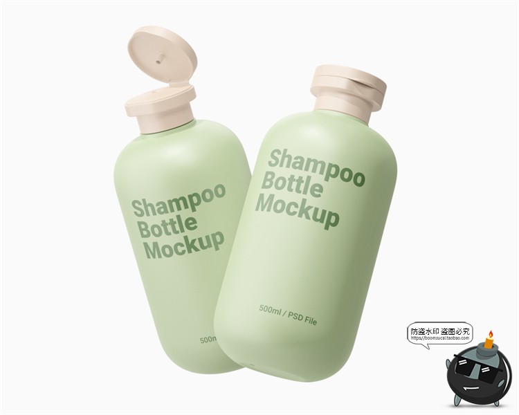 图片[2]-极简500ml洗发水沐浴露香波洗护用品塑料瓶包装瓶PSD模板样机素材-设计猿