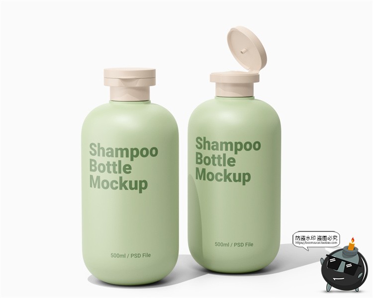图片[3]-极简500ml洗发水沐浴露香波洗护用品塑料瓶包装瓶PSD模板样机素材-设计猿