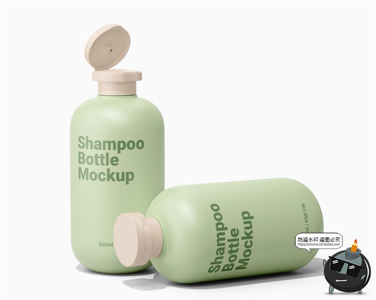 图片[4]-极简500ml洗发水沐浴露香波洗护用品塑料瓶包装瓶PSD模板样机素材-设计猿