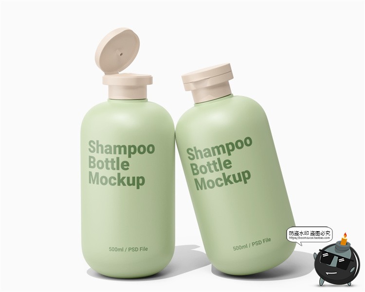 图片[5]-极简500ml洗发水沐浴露香波洗护用品塑料瓶包装瓶PSD模板样机素材-设计猿