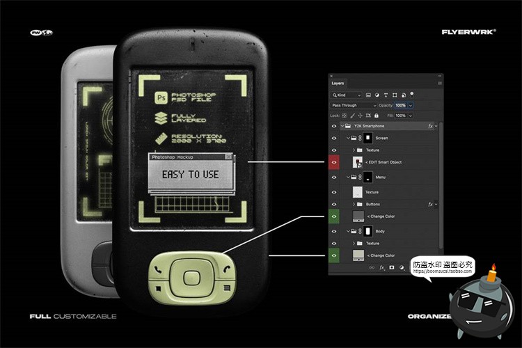 图片[2]-复古老式智能按键手机电话屏幕演示贴图潮流物料样机PSD模板素材-设计猿