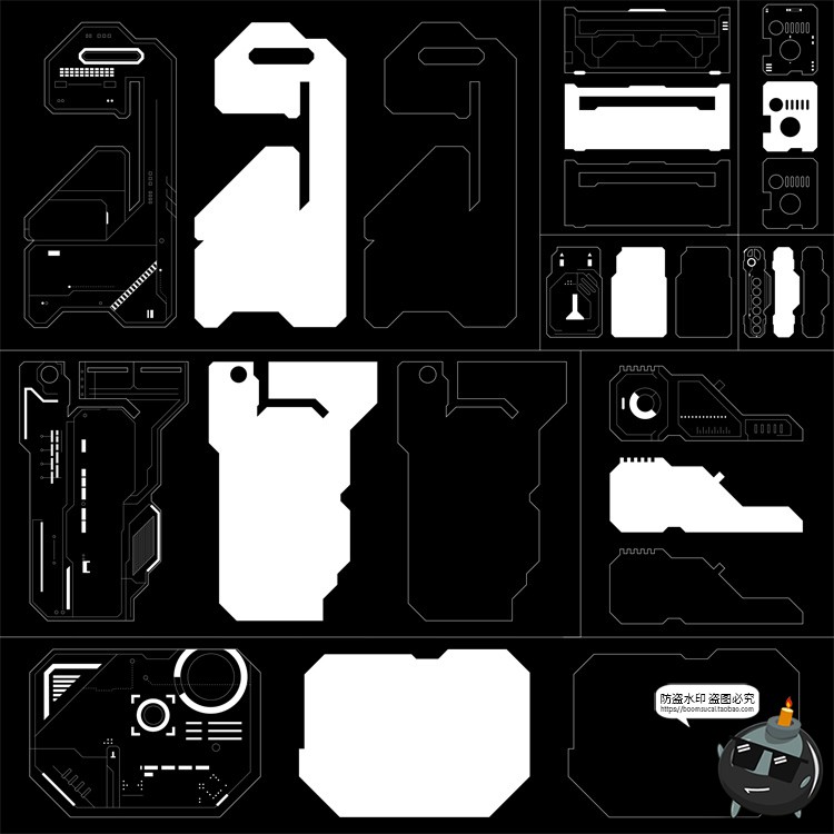 未来科幻赛博朋克工业机甲HUD界面UI元素AI矢量图形PNG免抠素材-设计猿