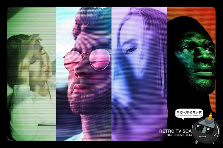 复古老式电视TV显示器线条扭曲纹路效果纹理JPG底纹图片合成素材-设计猿