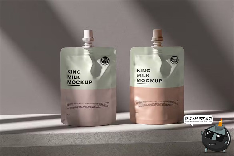 图片[2]-吸嘴袋果冻果汁饮料自立袋模型品牌包装贴图样机PSD模板PS素材-设计猿