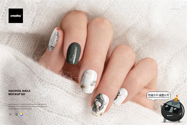 图片[1]-美甲店品牌甲片指甲彩绘颜色图案效果图展示样机智能贴图PSD素材-设计猿