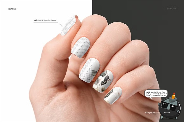 图片[3]-美甲店品牌甲片指甲彩绘颜色图案效果图展示样机智能贴图PSD素材-设计猿