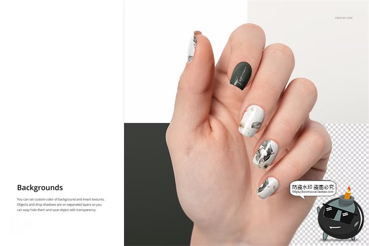 图片[10]-美甲店品牌甲片指甲彩绘颜色图案效果图展示样机智能贴图PSD素材-设计猿