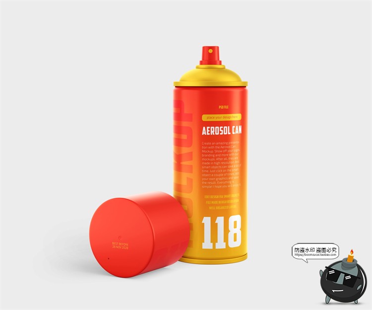 图片[5]-按压气喷雾喷漆压缩罐清洁剂罐铁罐瓶子品牌包装贴图PSD样机素材-设计猿