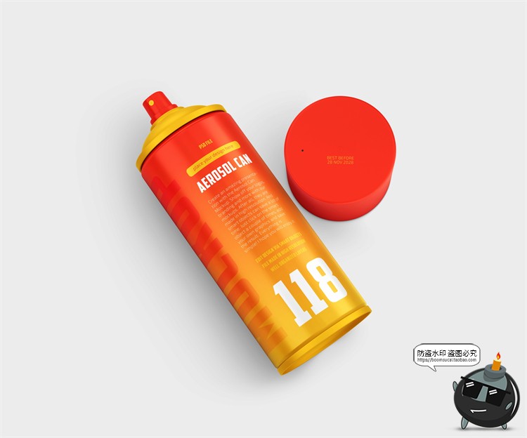 图片[9]-按压气喷雾喷漆压缩罐清洁剂罐铁罐瓶子品牌包装贴图PSD样机素材-设计猿