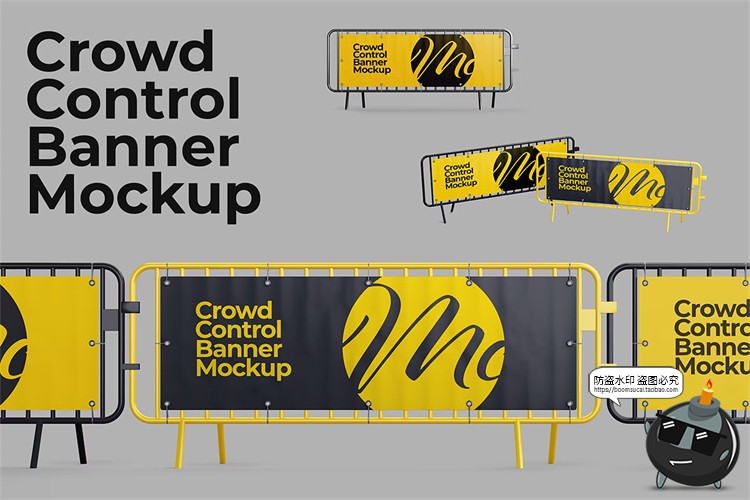图片[1]-人群阻隔铁马护栏围栏格挡广告模型展示设计贴图PSD模板样机素材-设计猿