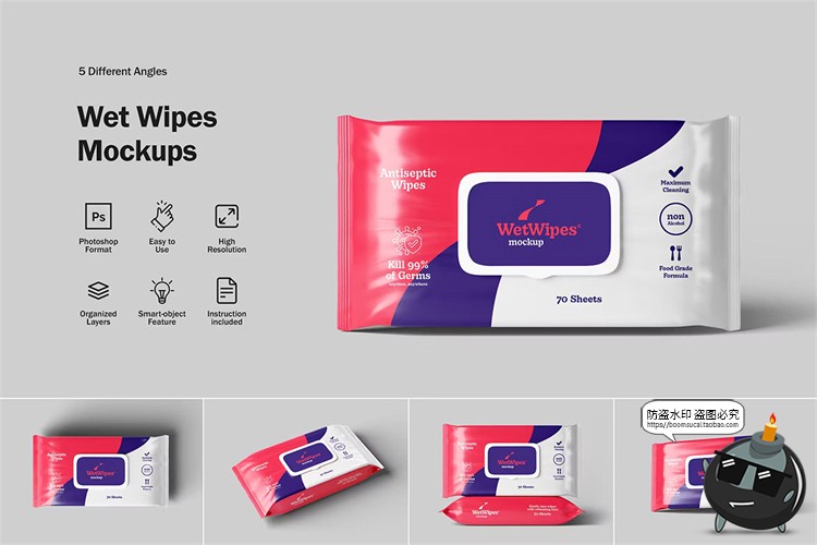 图片[1]-厨房湿巾卫生清洁湿纸巾棉巾产品包装效果图展示样机PSD模板素材-设计猿