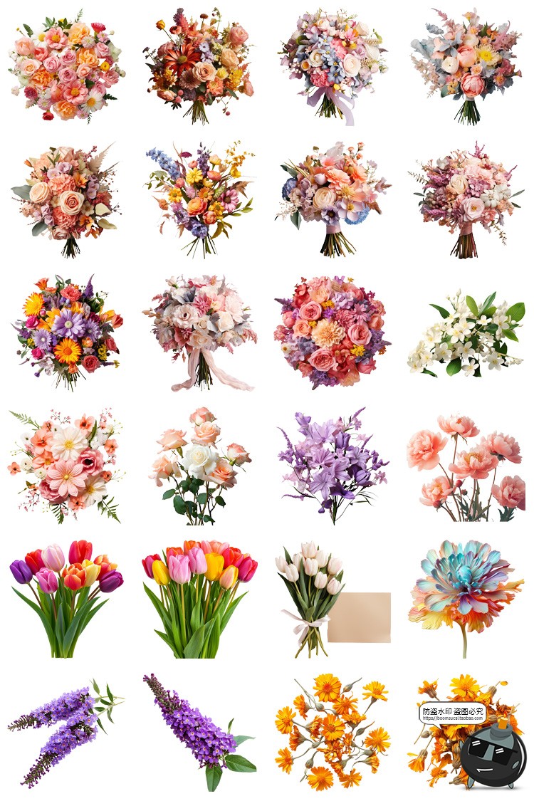 鲜花植物花卉花朵花束玫瑰郁金香鲜花野花PNG免扣图插画图片素材-设计猿