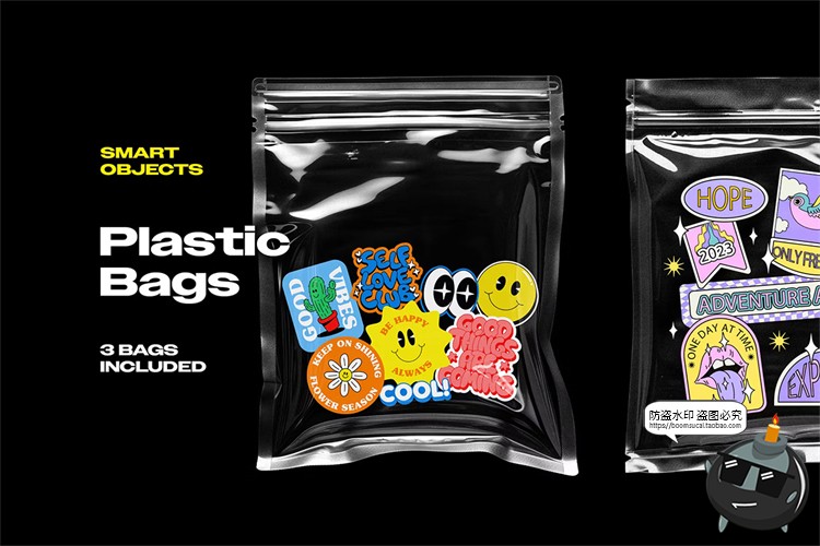 图片[1]-透明塑料塑封贴纸包装袋模型展示效果图设计贴图PSD模板样机素材-设计猿
