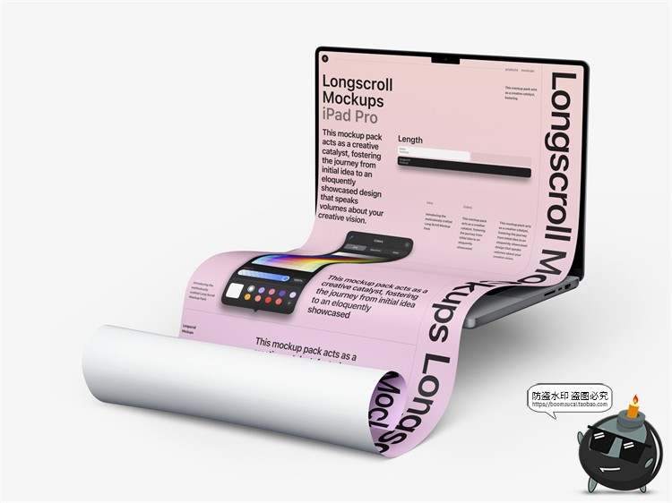 图片[4]-潮流瀑布屏长卷弯曲平板手机屏幕演示效果图PSD模板贴图样机素材-设计猿