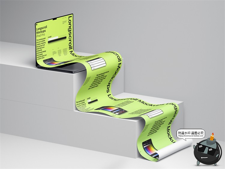 图片[5]-潮流瀑布屏长卷弯曲平板手机屏幕演示效果图PSD模板贴图样机素材-设计猿