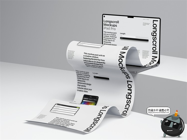 图片[6]-潮流瀑布屏长卷弯曲平板手机屏幕演示效果图PSD模板贴图样机素材-设计猿