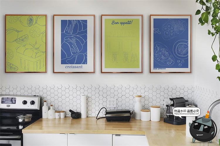 网红咖啡馆餐厅早午餐装饰手绘线稿条纹插画海报挂画AI矢量素材图-设计猿