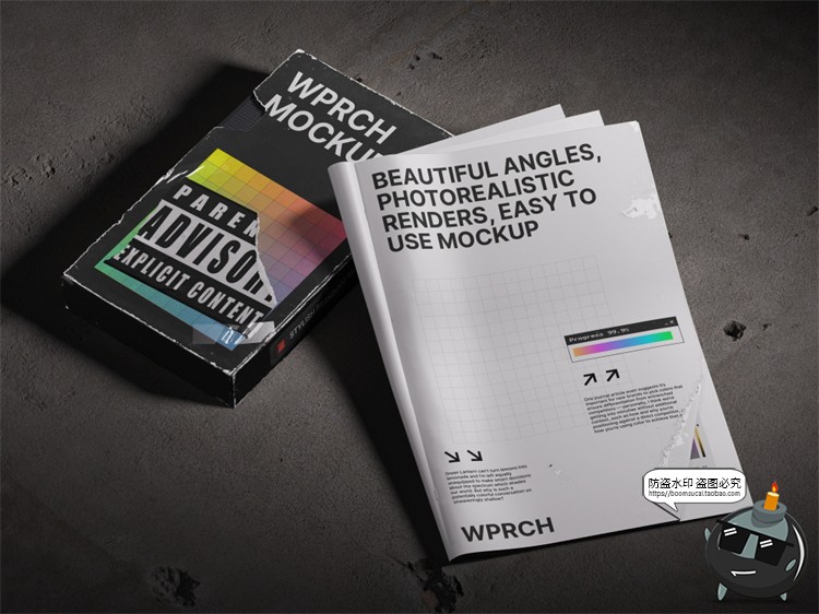 潮流物料复古废土工业风数码科技文具包装场景样机PSD模板PS素材-设计猿