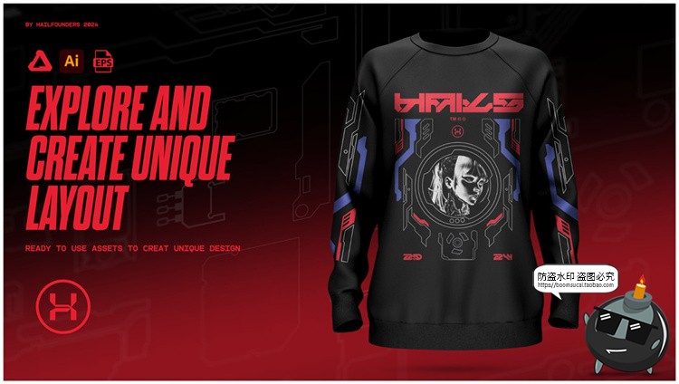 赛博科幻科技HUD装饰元素海报边框框架线条线稿AI矢量图形素材图-设计猿