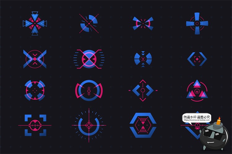 科幻未来射击游戏十字准线准星指示HUD用户界面AI矢量PNG免抠素材-设计猿