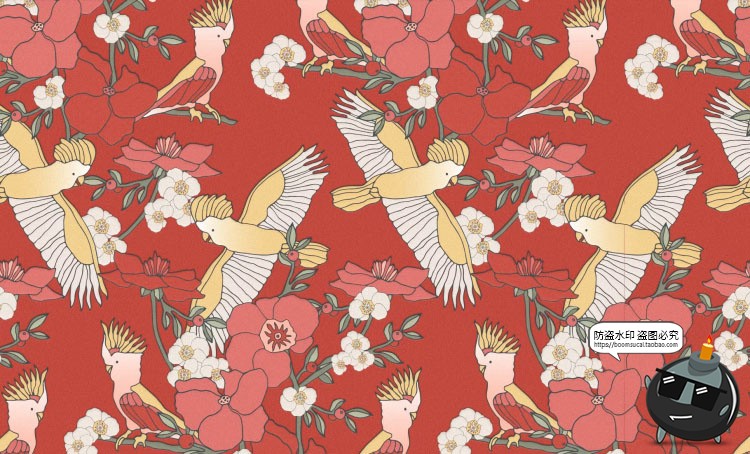 优雅古典鹦鹉花卉婚礼请柬邀请函贺卡插画图案AI矢量素材附带字体-设计猿